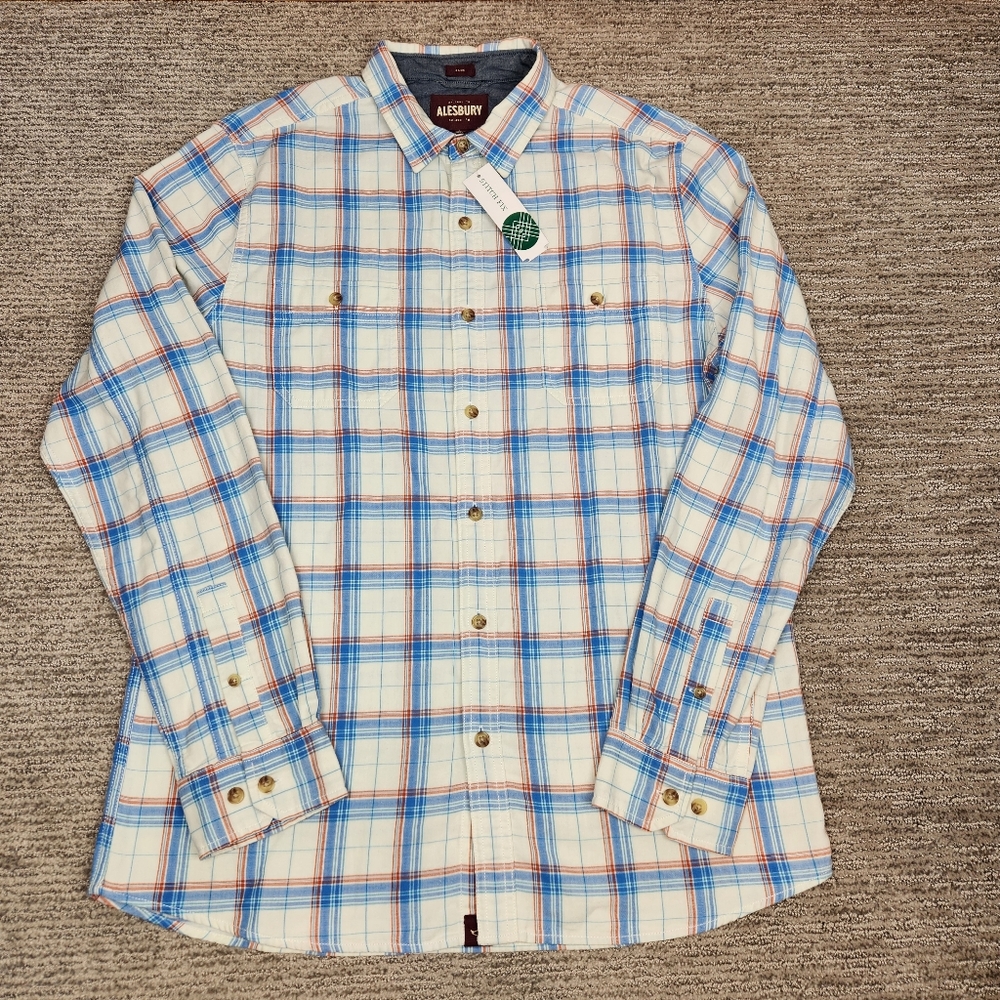 NEW Alesbury Doublecloth Denali Long Sleeve Button Down L Tall Blue White Plaid